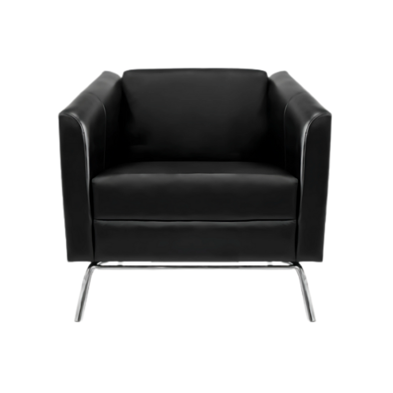 Sofá confortable Armazón de madera de pino sólido de 1″ de espesor patas cromadas o pintura negra acojinamiento en poliuretano flexible con aislante térmico Aura Muebles modelo DUBAI