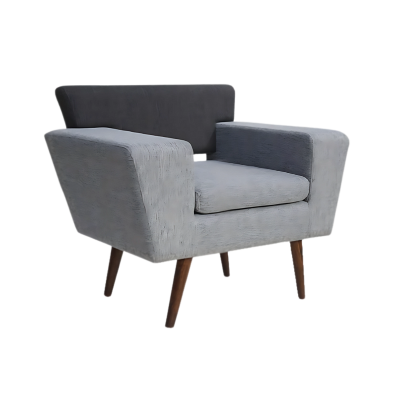 Sofá confortable Armazón de madera de pino sólida de 1″ de espesor patas en madera sólida de encino barnizadas en color nogal respaldo con diseño ventilado acojinamiento en poliuretano flexible con aislante térmico Aura Muebles modelo EGIPTO