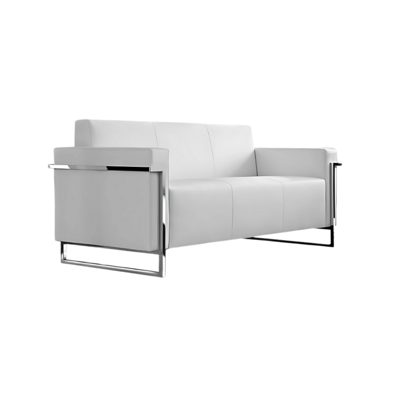 Sofá confortable Armazón de madera de pino sólido de 1″ de espesor base metálica cromada pintura gris o negra acojinamiento en poliuretano flexible con aislante térmico Aura Muebles modelo ELEGANCE-II