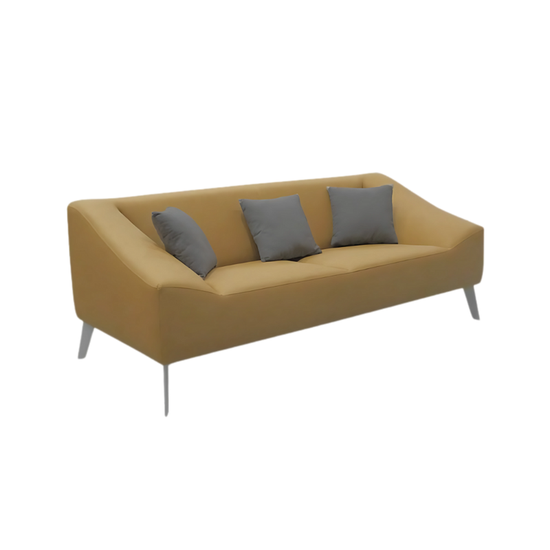 Sofá confortable Armazón de madera de pino sólida de 1″ de espesor patas en metal sólido pintura negra o gris acojinamiento en poliuretano flexible con aislante térmico cojines decorativos Aura Muebles modelo PORTUGAL