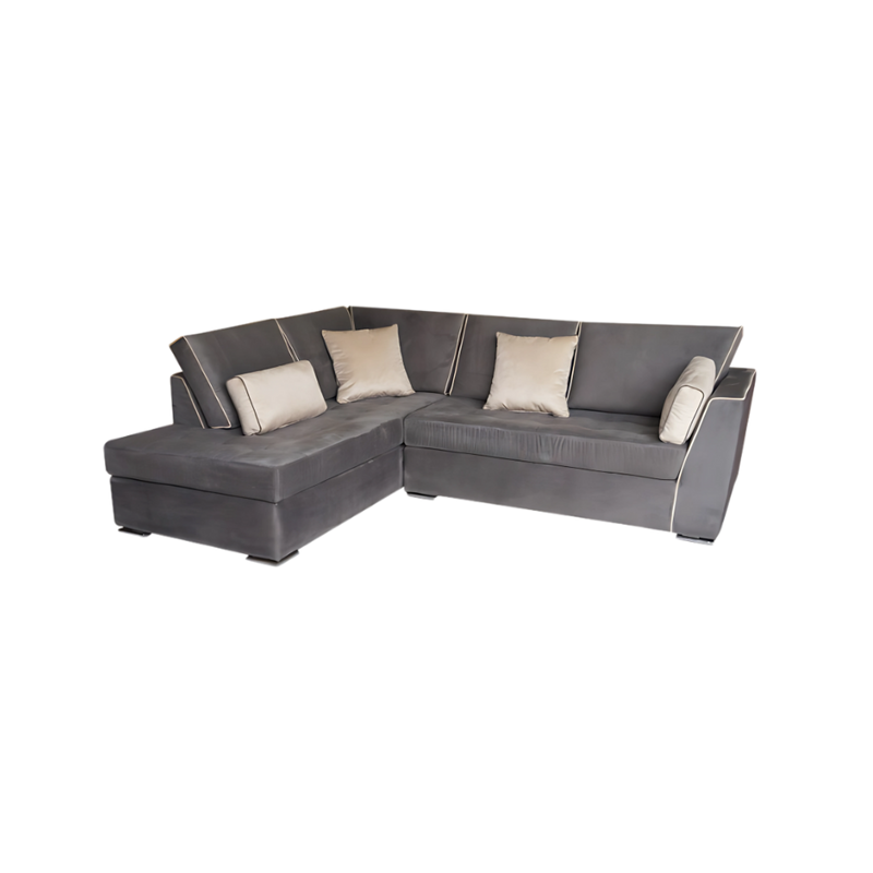 Sofá confortable Sala modular cama derecha o izquierda armazón de madera de pino sólido de 1" de espesor y triplay de 15 mm. acojinamiento en poliuretano flexible densidad suave con aislante térmico diseño con contornos curvos y cómodos cojines para respaldo Aura Muebles modelo ROMA