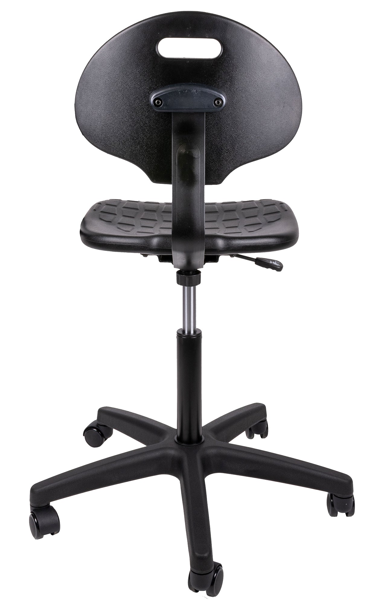 Banco alto industrial HEAVY DUTY LINE Respaldo y asiento poliuretano compacto suave de uso industrial con interior en madera de aglomerado, asiento con curvatura antropométrica. Aura Muebles modelo OHI-48