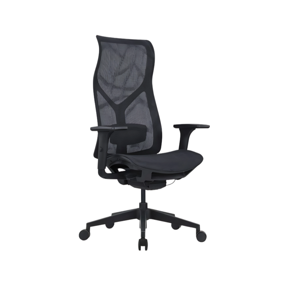 La silla ejecutiva AB-80 negra de Aura Muebles ofrece elegancia y ergonomía con materiales de alta calidad, perfecta para oficinas que priorizan confort y estilo.