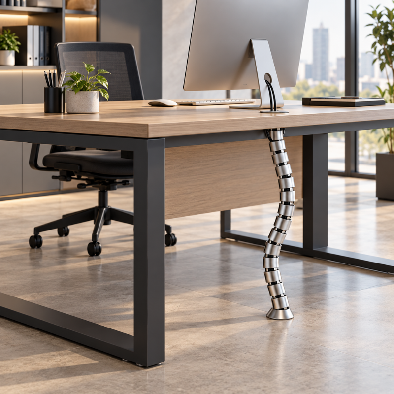 Mantén tus cables ordenados y libres de enredos con el accesorio de oficina Gusano Pasa Cables modelo ACC02 de Aura Muebles. Diseño compacto y práctico para una oficina más eficiente y productiva. ¡Ordena tu espacio de trabajo ahora!.