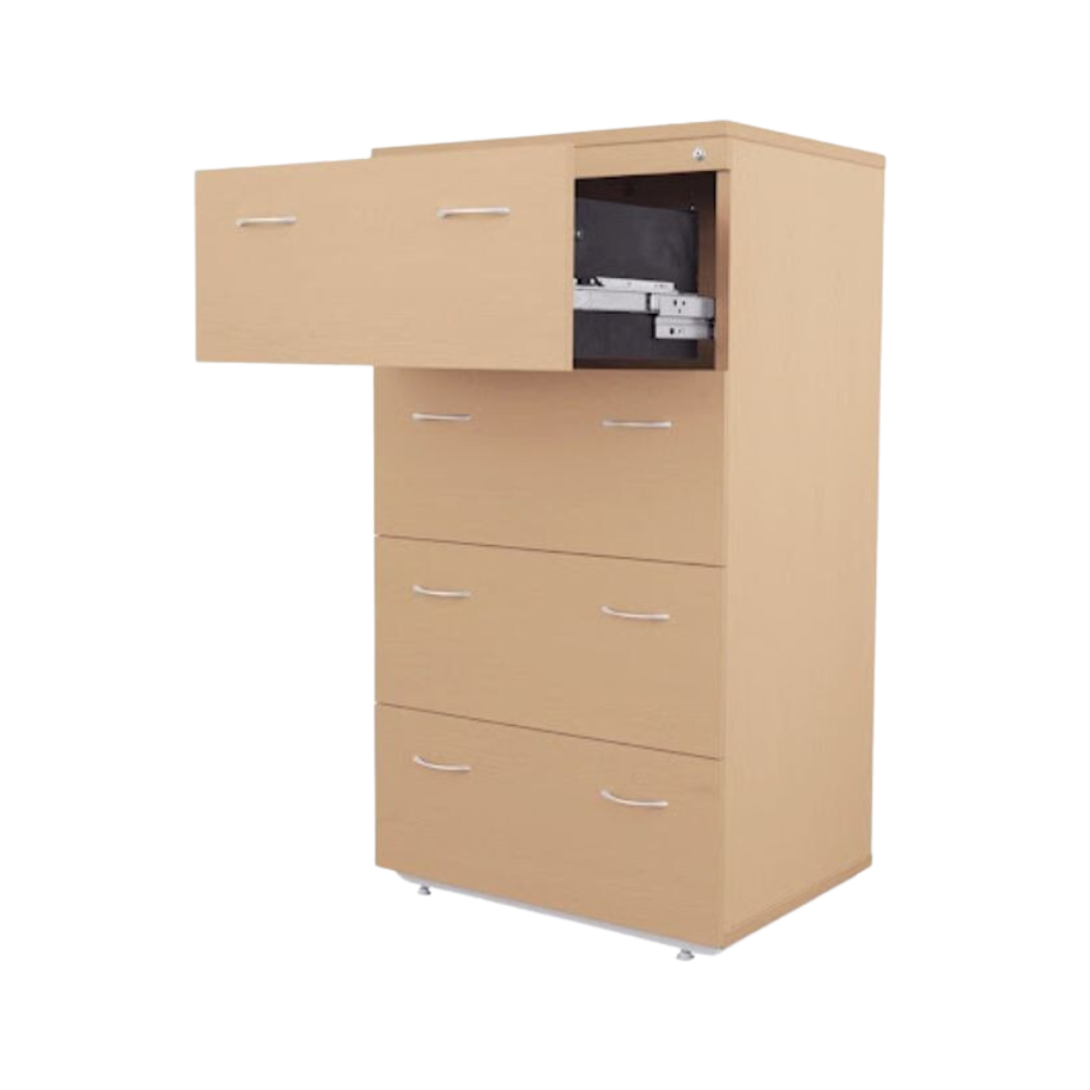 El archivero de melamina horizontal de 4 gavetas modelo AH-4G de Aura Muebles es la solución ideal para mantener tus documentos organizados y protegidos. Con un diseño elegante y resistente, podrás acceder fácilmente a tus archivos y ahorrar espacio en tu oficina. 