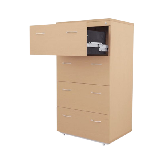 El archivero de melamina horizontal de 4 gavetas modelo AH-4G de Aura Muebles es la solución ideal para mantener tus documentos organizados y protegidos. Con un diseño elegante y resistente, podrás acceder fácilmente a tus archivos y ahorrar espacio en tu oficina. 