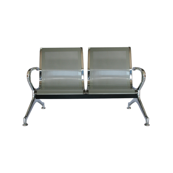 Banca de espera 2 plazas IVY Asiento y respaldo de lámina de acero troquelada perforada calibre 16 con acabado de pintura epóxica (electrostática) color plata Ensamblado en bastidor de acero tubular rectangular Aura Muebles  modelo OHR-2800-2P cromada