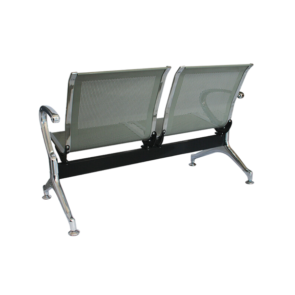 Banca de espera 2 plazas IVY Asiento y respaldo de lámina de acero troquelada perforada calibre 16 con acabado de pintura epóxica (electrostática) color plata Ensamblado en bastidor de acero tubular rectangular Aura Muebles  modelo OHR-2800-2P cromada