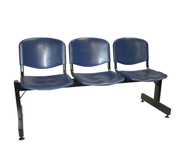 Banca de espera 3 plazas modelo A-145-3P en color azul con estructura negra.
