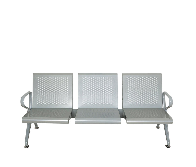 Imagen frontal de banca de espera AE-19-3P con diseño metálico reforzado.