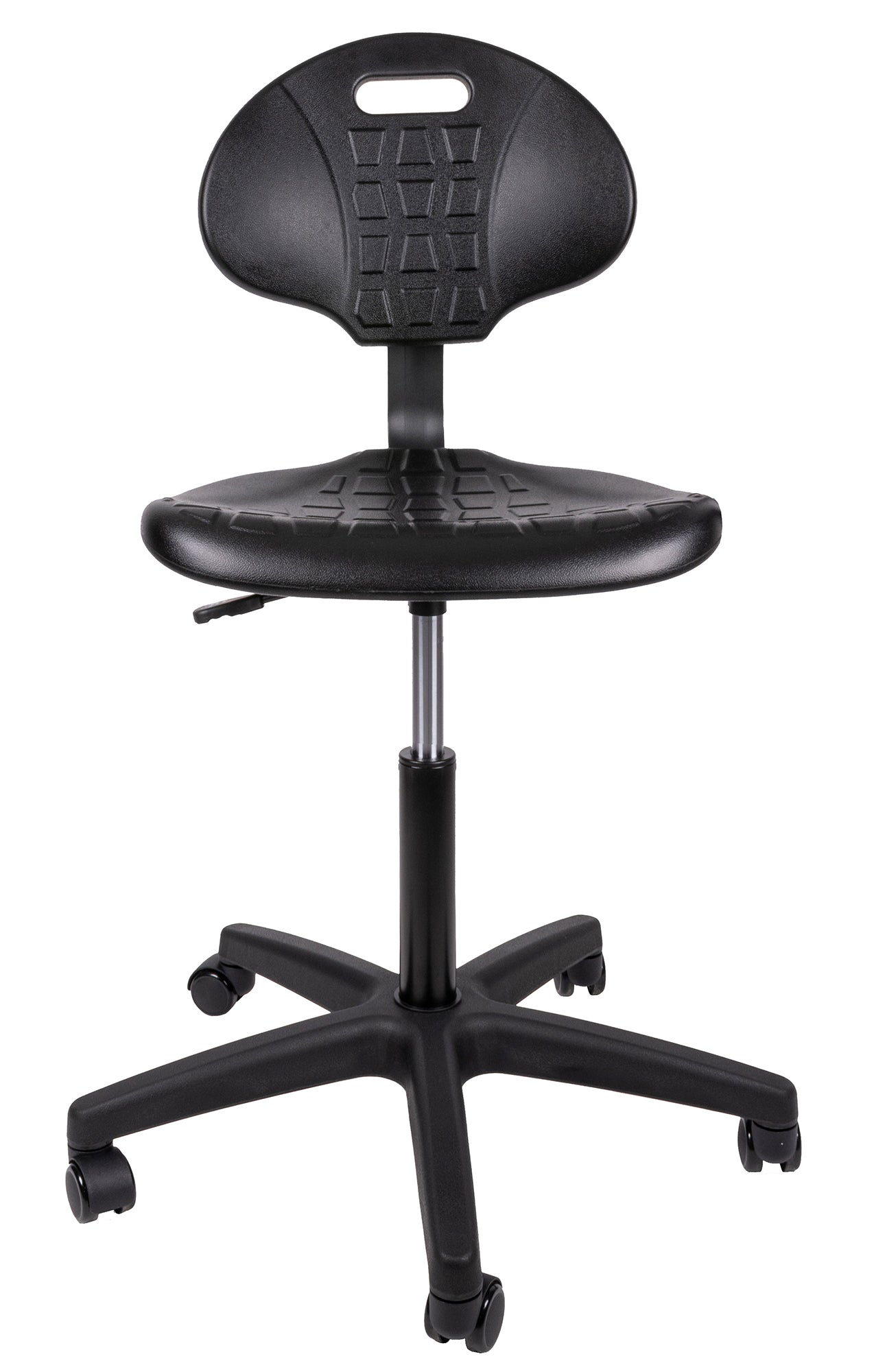 Banco alto industrial HEAVY DUTY LINE Respaldo y asiento poliuretano compacto suave de uso industrial con interior en madera de aglomerado, asiento con curvatura antropométrica. Aura Muebles modelo OHI-48