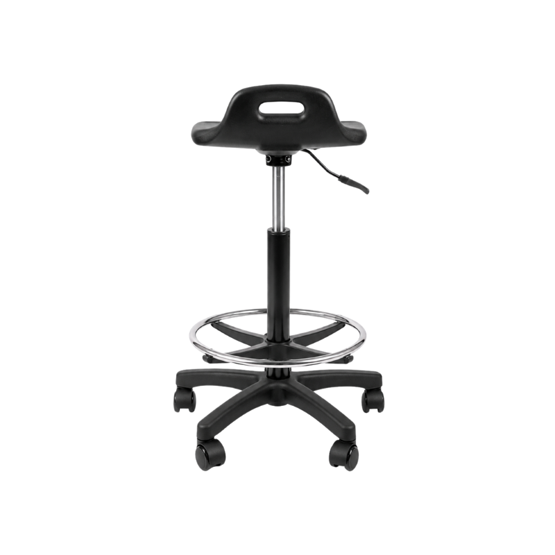Encuentra el banco para oficina perfecto en Aura Muebles. El banco alto industrial modelo HEAVY DUTY LINE OHI-49 con aro cromado ofrece resistencia y durabilidad, y su diseño ergonómico brinda comodidad.