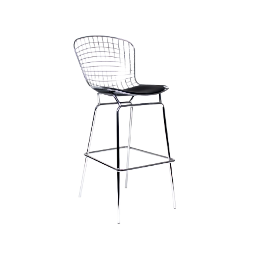 Banco alto BERTOIA ideal para tu cocina con un diseño cromado que le da un toque moderno Descansa cómodamente gracias a su altura y respaldo perfecto para compartir con familia y amigos Aura Muebles modelo BERTOIA Cocina cromado