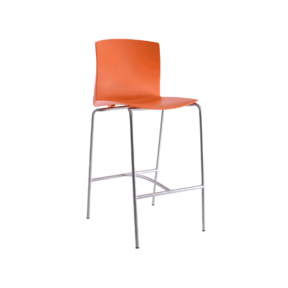 Banco alto de 4 patas terminado en pintura color gris top de asiento fabricado en polipropileno en diferentes colores Aura Muebles modelo BM-32