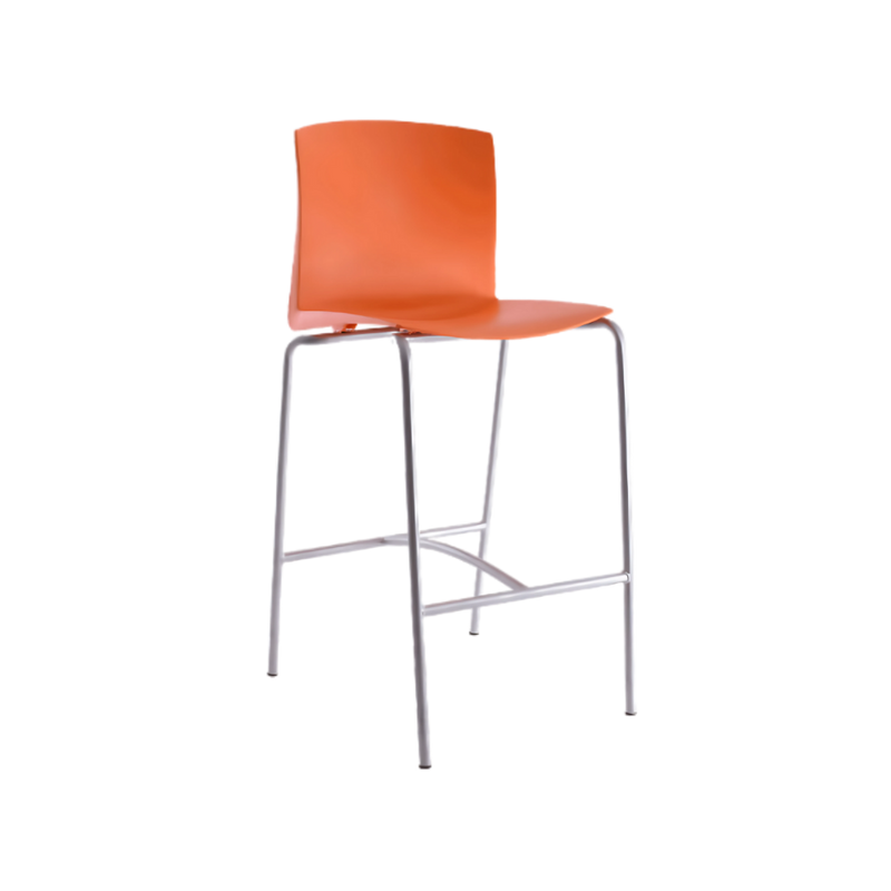 Banco alto de 4 patas terminado en pintura color gris top de asiento fabricado en polipropileno en diferentes colores Aura Muebles modelo BM-32