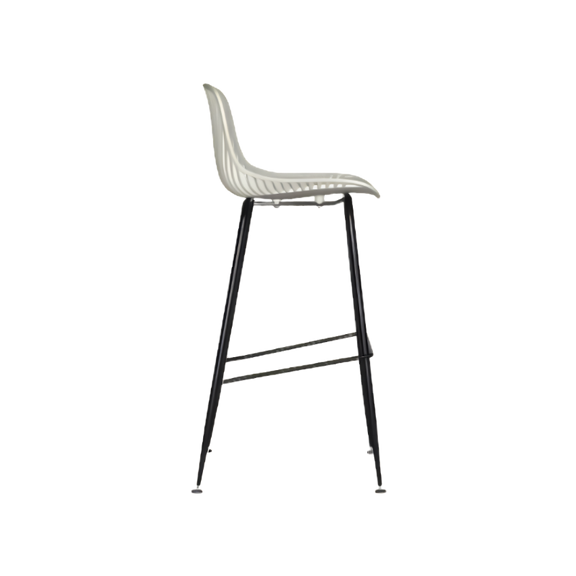 Banco medio color blanco, modelo PL-70MD BL, con estructura metálica y asiento de polipropileno. Ideal para cocina, bar o restaurante. Resistente y moderno.