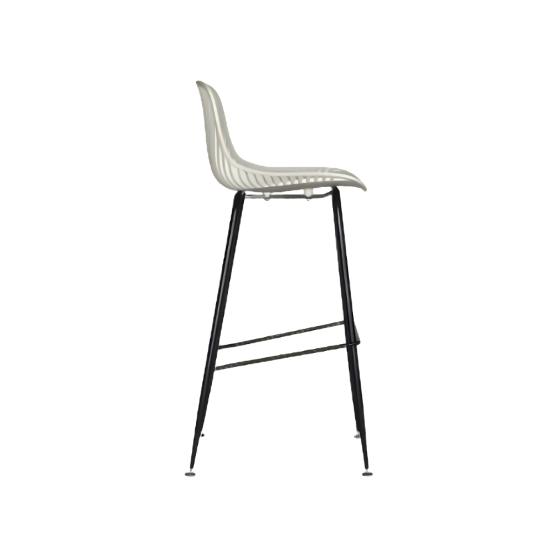 Banco medio color blanco, modelo PL-70MD BL, con estructura metálica y asiento de polipropileno. Ideal para cocina, bar o restaurante. Resistente y moderno.
