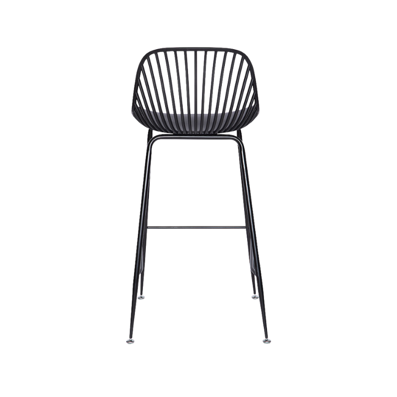 Banco medio color negro PL-70MD: diseño moderno, estructura metálica y asiento con protección UV. Ideal para barras y espacios comerciales.