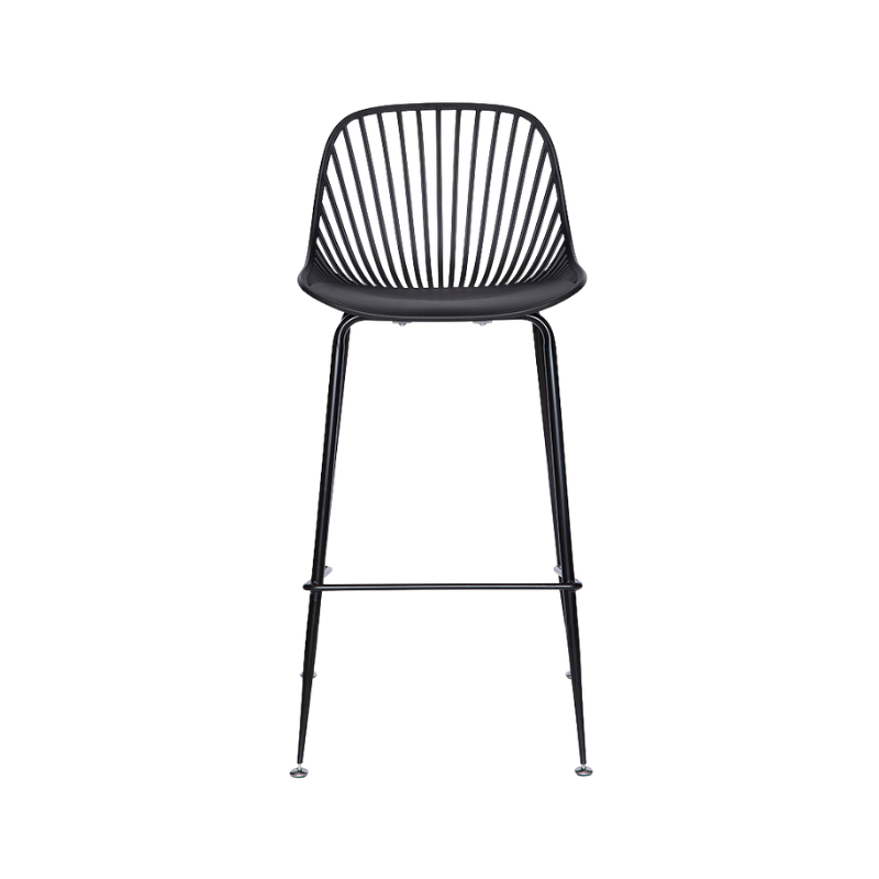 Banco medio color negro PL-70MD: diseño moderno, estructura metálica y asiento con protección UV. Ideal para barras y espacios comerciales.