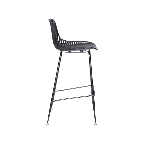 Banco medio color negro PL-70MD: diseño moderno, estructura metálica y asiento con protección UV. Ideal para barras y espacios comerciales.