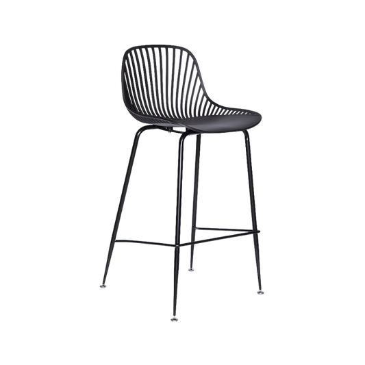 Banco medio color negro PL-70MD: diseño moderno, estructura metálica y asiento con protección UV. Ideal para barras y espacios comerciales.