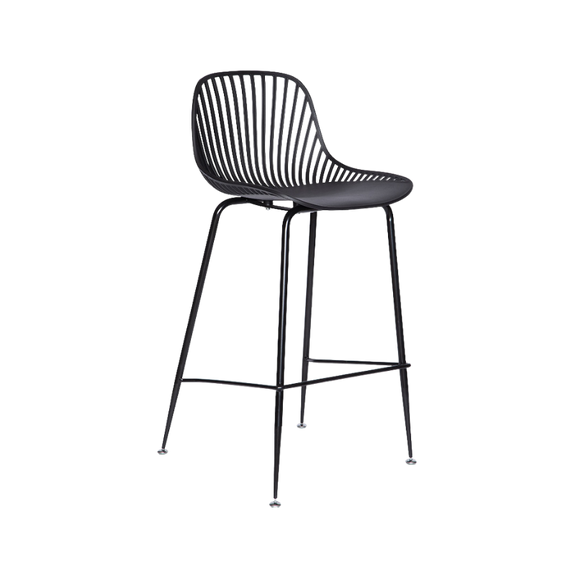 Banco medio color negro PL-70MD: diseño moderno, estructura metálica y asiento con protección UV. Ideal para barras y espacios comerciales.