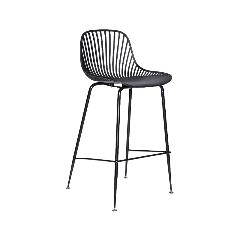 Banco medio color negro PL-70MD: diseño moderno, estructura metálica y asiento con protección UV. Ideal para barras y espacios comerciales.