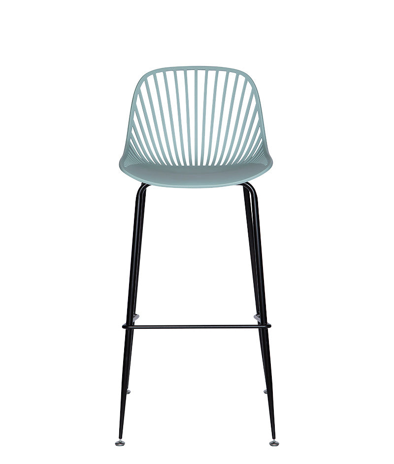 Banco medio color verde con patas delgadas de acero, modelo PL-70.