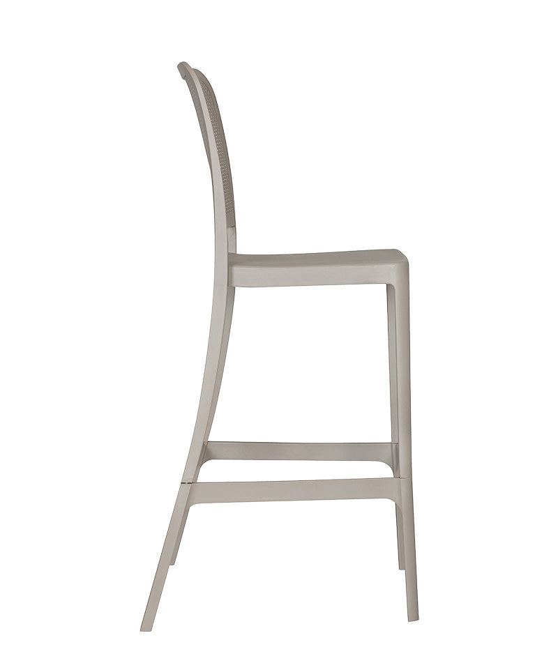 Banco alto para exterior AR-401C visto de lado mostrando el diseño curvo del respaldo.