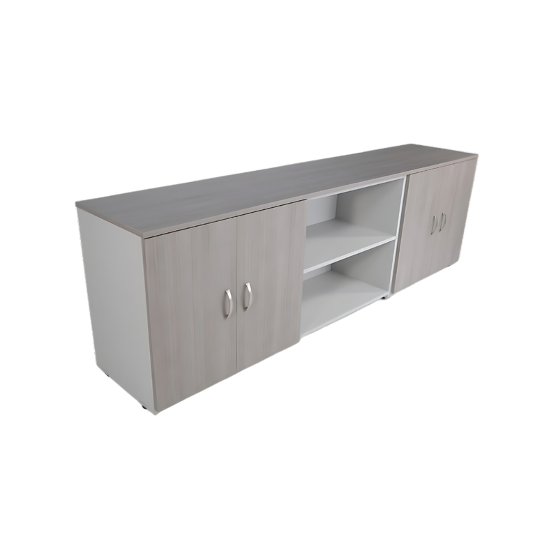 Credenza con 4 puertas fabricada en melamina cuenta con 2 entrepaños movibles acabado en todos los cantos en pvc de 1mm y niveladores Aura Muebles modelo AQUILES