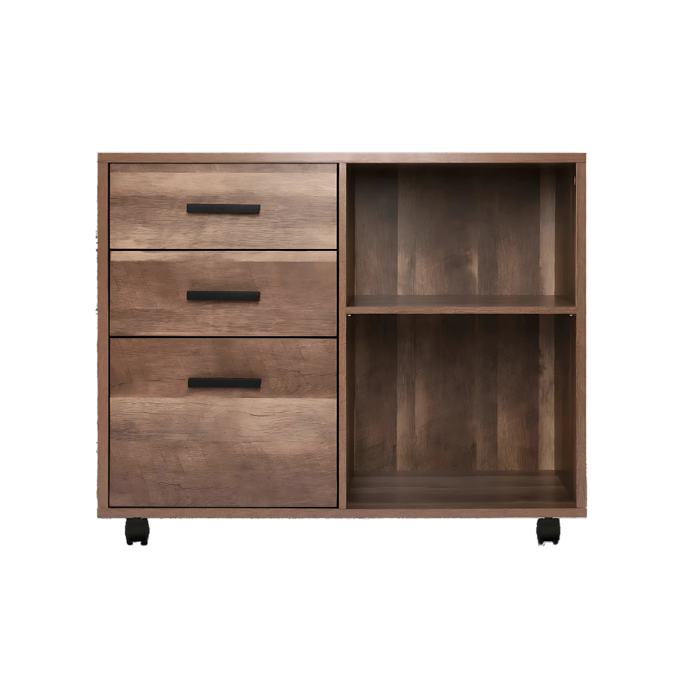 Credenza móvil de 80x50x75 de altura con 2 cajoneras y 1 archivero Rodajas con freno Aura Muebles modelo EOLO