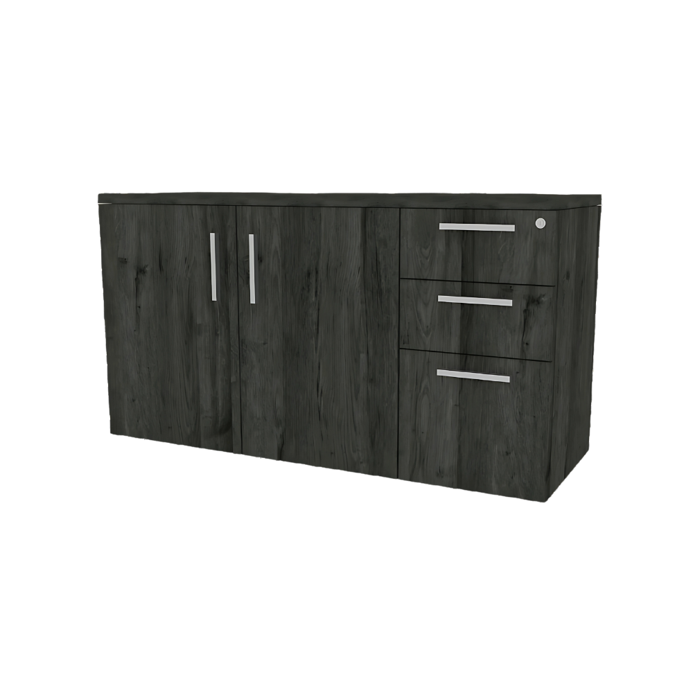 Credenza de 150 x 0.50 x 0.75 de altura con 2 puertas abatibles y 2 cajones papeleros y 1 gaveta para archivo tamaño carta Aura Muebles modelo HARES