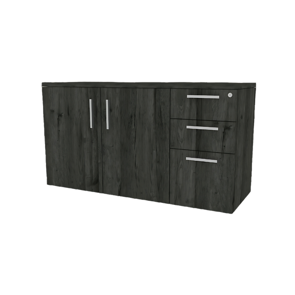 Credenza de 150 x 0.50 x 0.75 de altura con 2 puertas abatibles y 2 cajones papeleros y 1 gaveta para archivo tamaño carta Aura Muebles modelo HARES