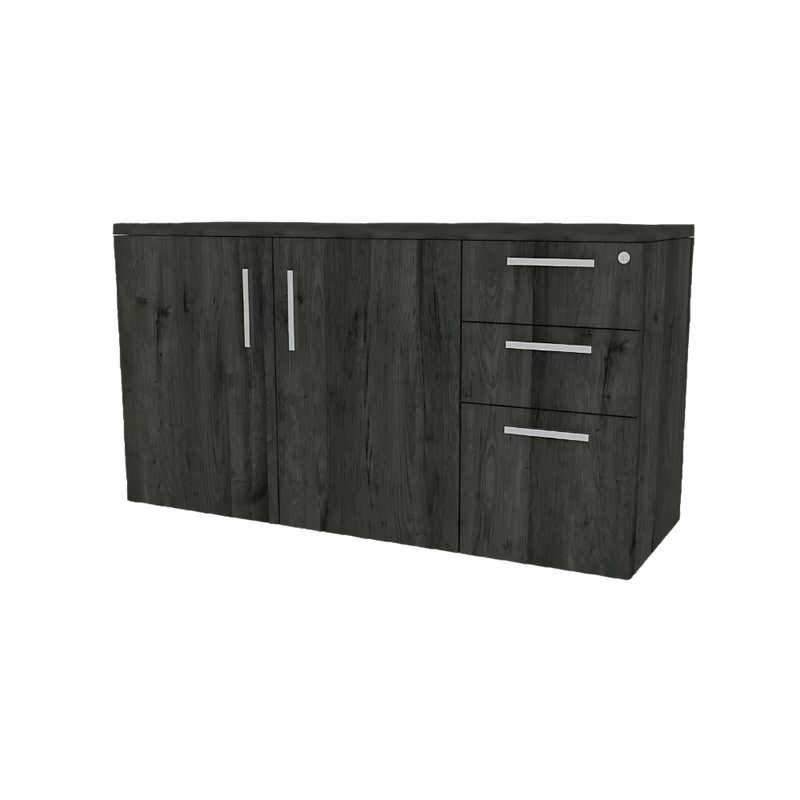 Credenza de 150 x 0.50 x 0.75 de altura con 2 puertas abatibles y 2 cajones papeleros y 1 gaveta para archivo tamaño carta Aura Muebles modelo HARES