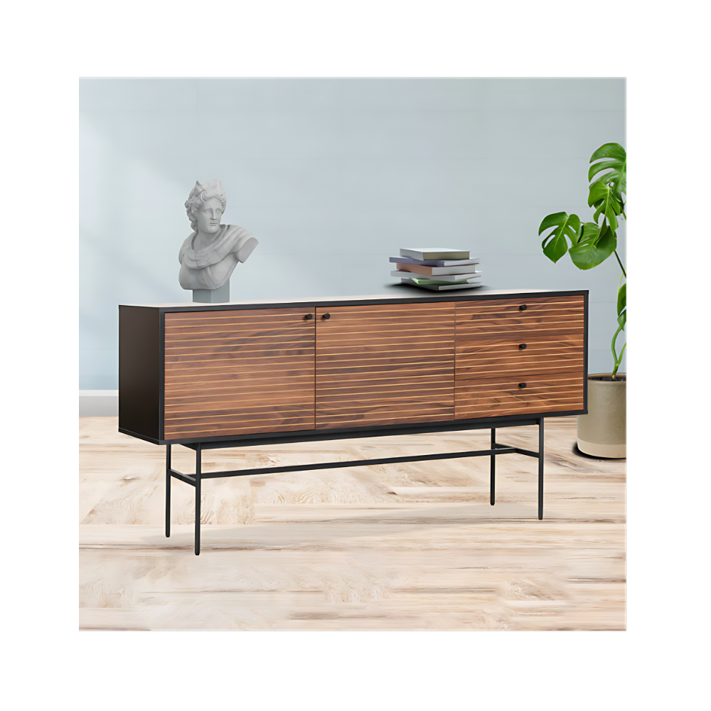 Credenza con 2 puertas y 3 cajoneras fabricada en melamina cuenta con base metálica Aura Muebles modelo MICR-01