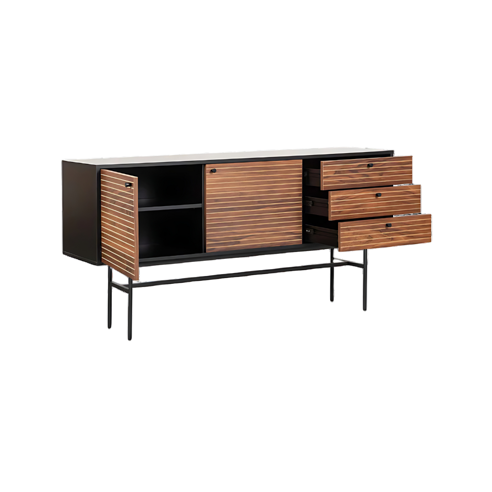 Credenza con 2 puertas y 3 cajoneras fabricada en melamina cuenta con base metálica Aura Muebles modelo MICR-01