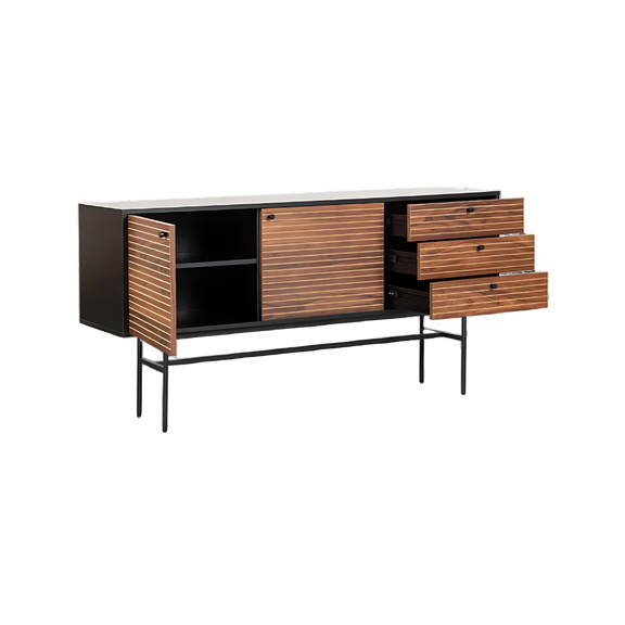 Credenza con 2 puertas y 3 cajoneras fabricada en melamina cuenta con base metálica Aura Muebles modelo MICR-01