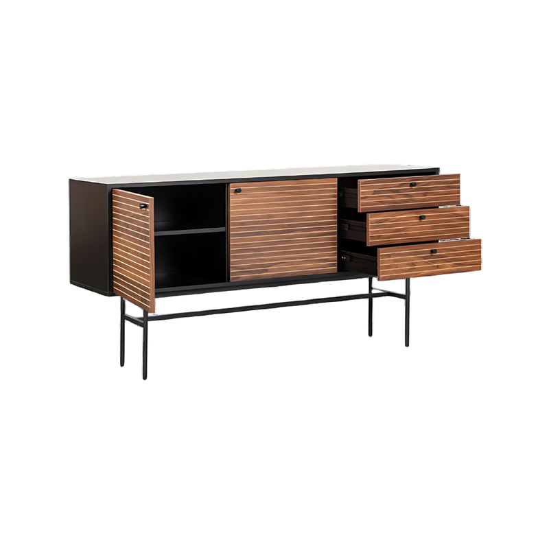 Credenza con 2 puertas y 3 cajoneras fabricada en melamina cuenta con base metálica Aura Muebles modelo MICR-01