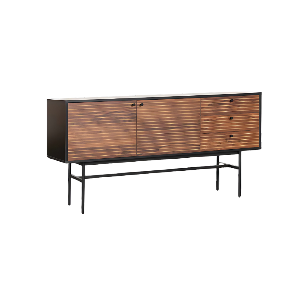 Credenza con 2 puertas y 3 cajoneras fabricada en melamina cuenta con base metálica Aura Muebles modelo MICR-01