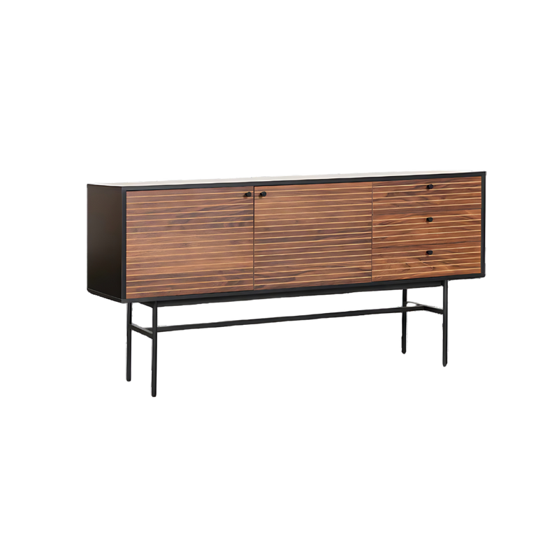 Credenza con 2 puertas y 3 cajoneras fabricada en melamina cuenta con base metálica Aura Muebles modelo MICR-01