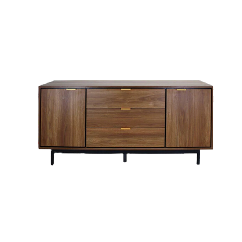 Credenza con 2 puertas y 3 cajoneras fabricada en melamina con base metálica Aura Muebles modelo MICR-03