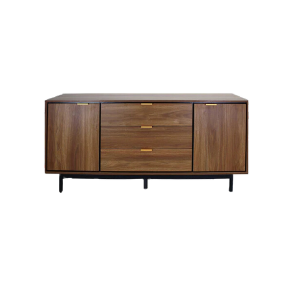 Credenza con 2 puertas y 3 cajoneras fabricada en melamina con base metálica Aura Muebles modelo MICR-03