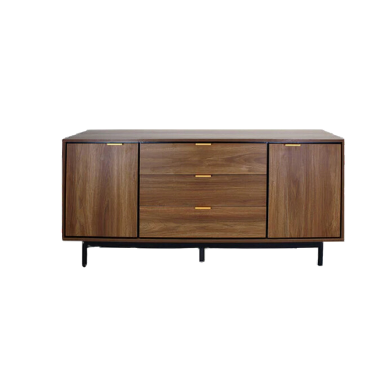 Credenza con 2 puertas y 3 cajoneras fabricada en melamina con base metálica Aura Muebles modelo MICR-03