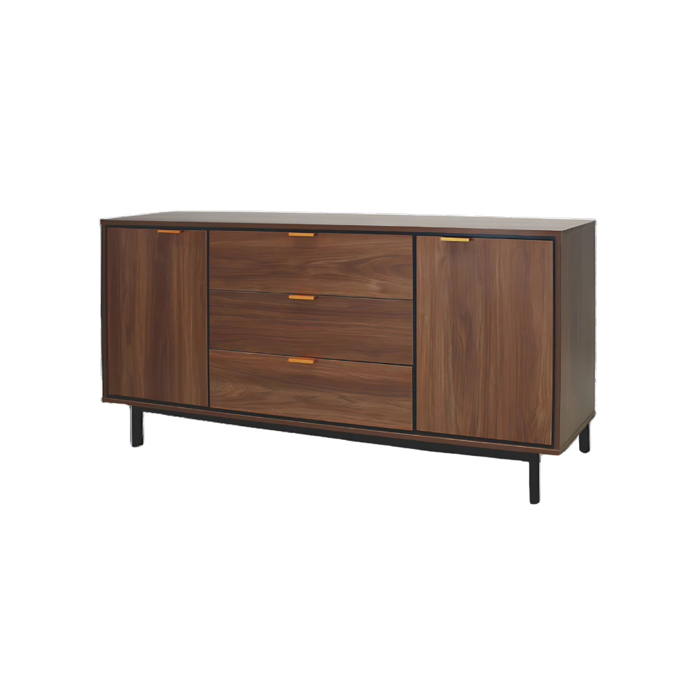 Credenza con 2 puertas y 3 cajoneras fabricada en melamina con base metálica Aura Muebles modelo MICR-03