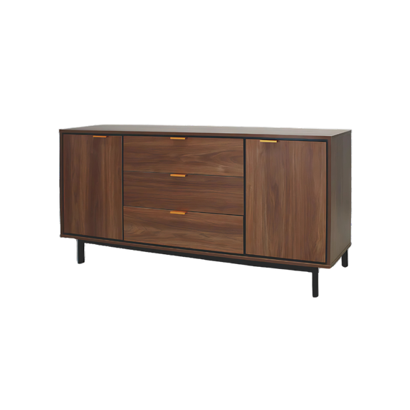 Credenza con 2 puertas y 3 cajoneras fabricada en melamina con base metálica Aura Muebles modelo MICR-03