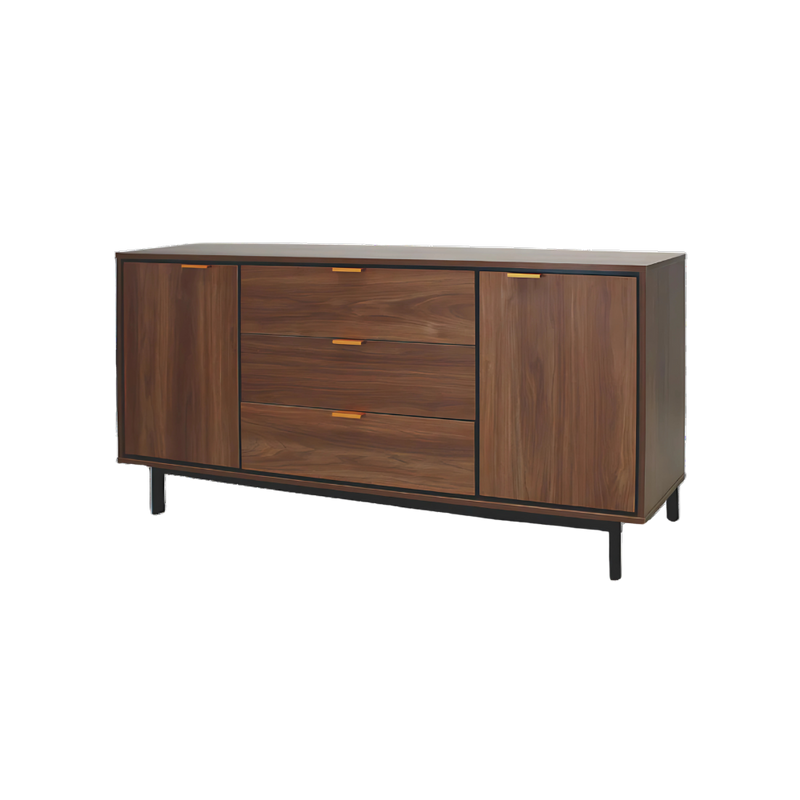 Credenza con 2 puertas y 3 cajoneras fabricada en melamina con base metálica Aura Muebles modelo MICR-03