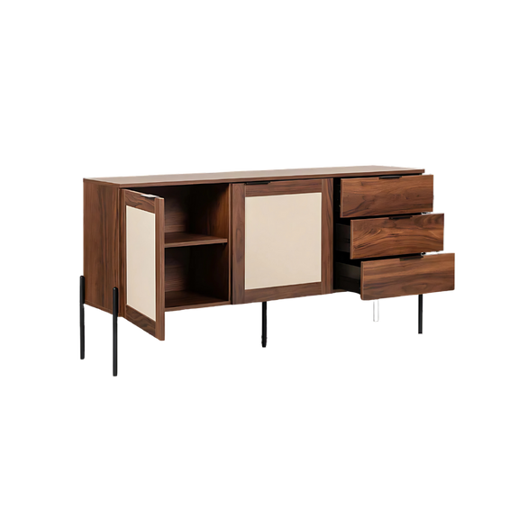 Credenza con 2 puertas y 3 cajoneras fabricada en melamina con base metálica Aura Muebles modelo MICR-04