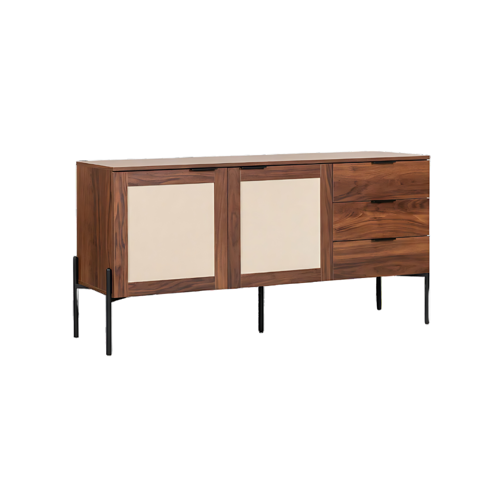 Credenza con 2 puertas y 3 cajoneras fabricada en melamina con base metálica Aura Muebles modelo MICR-04