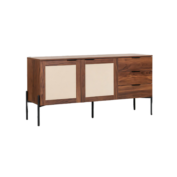 Credenza con 2 puertas y 3 cajoneras fabricada en melamina con base metálica Aura Muebles modelo MICR-04