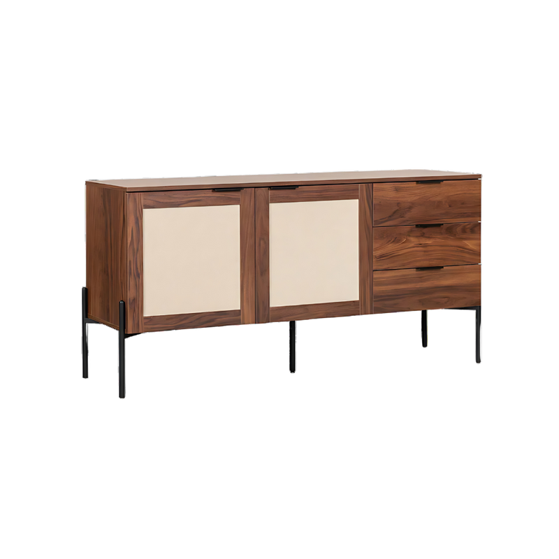 Credenza con 2 puertas y 3 cajoneras fabricada en melamina con base metálica Aura Muebles modelo MICR-04